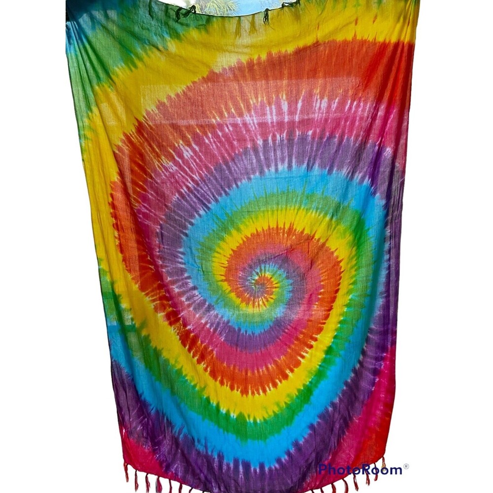 Rainbow Tye Dye Sarong Pareo Wrap Full Size Rayon Beach Cover up